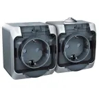 ЭТЮД Розетка двойная наружная с заземлением со шторками IP44 серая