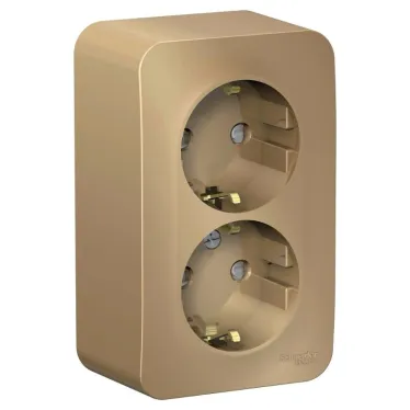 Розетка BLANCA наружная двойная, с заземлением, со шторками, с изолирующей пластиной, 16А, 250В, титан