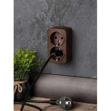 Розетка двухместная ОП Минск 16А с заземлением темное дерево