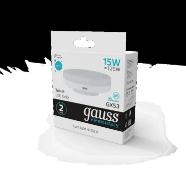Лампа светодиодная LED 15 Вт 1080 лм 4100К таблетка нейтральный GX53 AC 220В Elementary Gauss