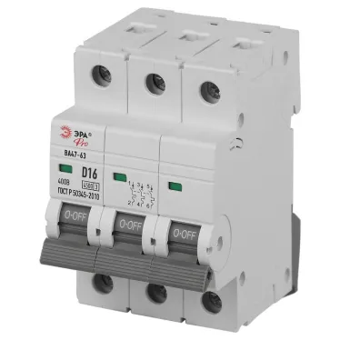 Выключатель автоматический ВА47-63 3P 16А кривая D 4,5кА PRO VA63-3P16D4.5 ЭРА