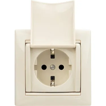 VALENA Розетка с заземлением с крышкой в рамку слоновая кость