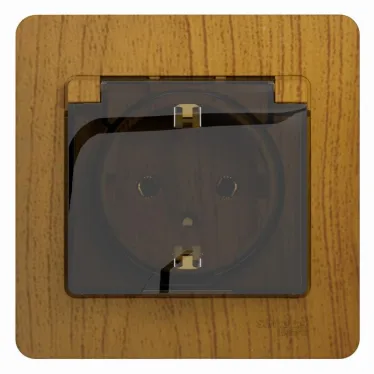 GLOSSA Розетка с заземлением со шторками с крышкой IP20 дуб в сборе