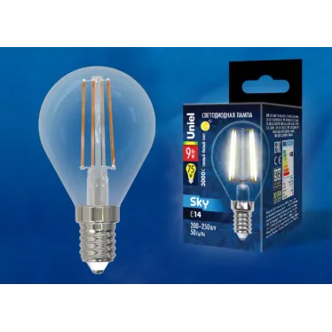 Лампа светодиодная LED-G45-9W/3000K/E14/CL PLS02WH Форма шар прозрачная Sky Теплый (3000К) Картон
