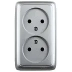 Розетка двойная наружная с изоляционной пластиной серебро