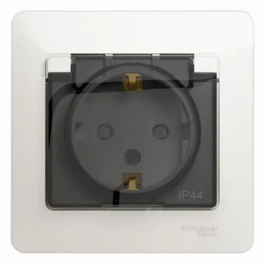GLOSSA Розетка с заземлением со шторками с крышкой IP44 перламутр в сборе