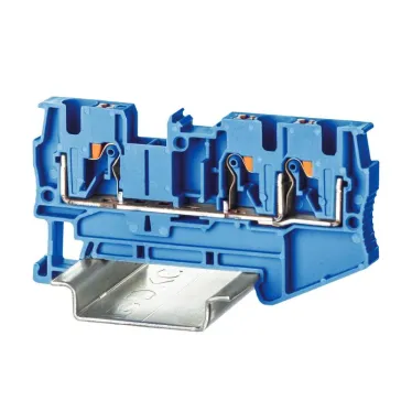 Клемма проходная, зажим push-in, 3 точки подключения, 4 кв.мм, синяя