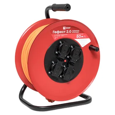 Удлинитель на катушке Гефест 2.0 4 гнезда 50м с заземлением и предохранителем КГ 3*1,5 16А/3,5кВ тIP44 PROxima