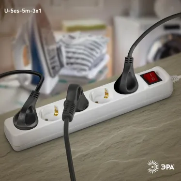 Удлинитель с заземл, 3x1мм2, 16A, ПВС, с выкл, 5гн, 5м (10/480) U-5es-5m-3x1