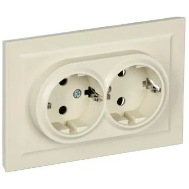 BRITE Розетка двойная с заземлением без защитных шторок 16А в сборе РС12-3-БрКр бежевый