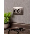 Валенсия лицевая панель розетка 2-местной б/з 10А графит с защ. штор.