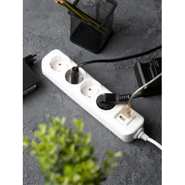 Удлинитель Эксперт 4 гнезда 3 метра 16А/3, кВт с2 USB 2,1А ПВС 3х1
