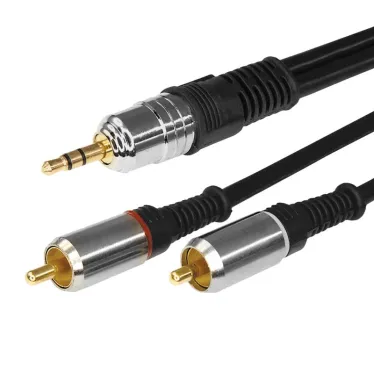 Аудио кабель 3.5 мм - 2 RCA, 3 м, GOLD-металл