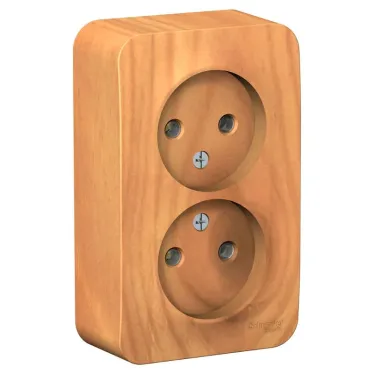 BLANCA розетка наружная двойная без заземления без шторок, 16А, 250В, ясень