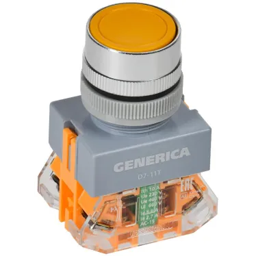 Кнопка D7-11T d-22мм 1з+1р с фикс. жел. GENERICA