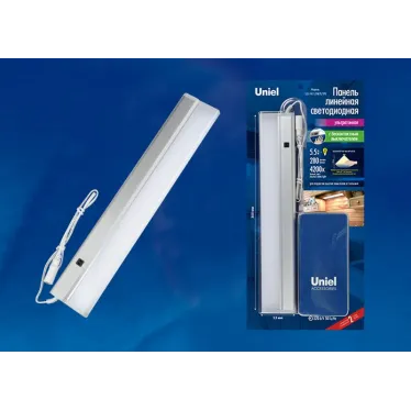 Панель линейная светодиодная ультркая, с бесконтактным выключателем, диммер.300х53х14мм. 280Лм. Серебристый