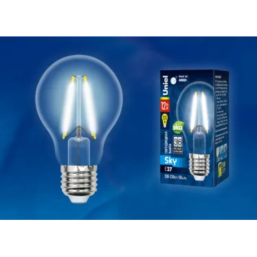 Лампа светодиодная Форма A прозрачная Серия Sky Белый свет (4000K) LED-A60-12W/4000K/E27/CL PLS02WH