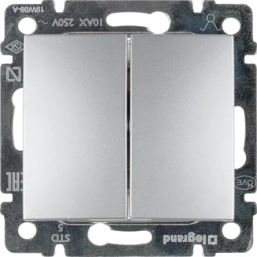 VALENA Выключатель двухклавишный в рамку алюминий