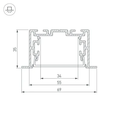 Профиль с экраном S2-LINIA69-F-2500 ANOD+OPAL (ARL, Алюминий)