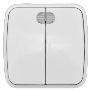 Выключатель Минск двухклавишный ОП 10А с индикатором белый