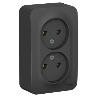 Розетка BLANCA наружная двойная, без заземления, без шторок, с изолирующей пластиной, 16А, 250В, антрацит