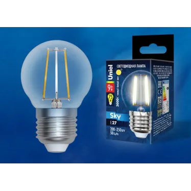 Лампа светодиодная Форма шар прозрачная Серия Sky Теплый белый свет (3000К) LED-G45-9W/3000K/E27/CL PLS02WH