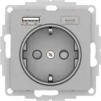 ATLASDESIGN РОЗЕТКА 16А c 2 USB A+C, 5В/2,4А/3,0А, 2х5В/1,5А, механизм, АЛЮМИНИЙ