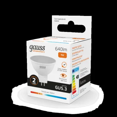 Лампа светодиодная LED 9 Вт 640 лм 3000К софит MR16 теплый GU5.3 AC 220В Elementary Gauss