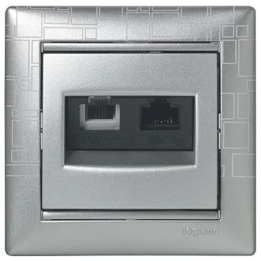 VALENA Розетка телефонная+компьютерная R11+RJ45 категория 6 UTP алюминий