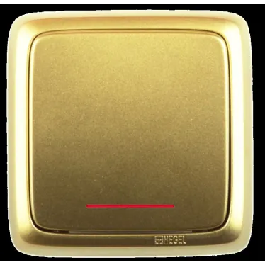 Выключатель одноклавишный наружный с изоляционной пластиной с индикацией золото 10А