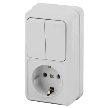 Блок розетка с выключателем Intro Quadro 2-706-01 двойным вертикальный 10(16)А-250В, IP20, ОУ, белый