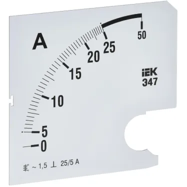 Шкала сменная для амперметра Э47 25/5А класс точности 1,5 96х96мм