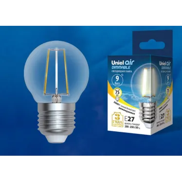 Лампа светодиодная диммируемая Форма шар LED-G45-9W/3000K/E27/CL/DIM GLA01TR прозрачная Air Теплый (3000K) Картон