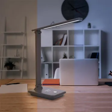 Светильник настольный светодиодный 25w 3000-6000К диммируемый с беспроводной зарядкой и USB порт складной коричневый