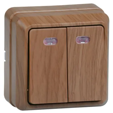 Выключатель ВС20-2-1-ОД двухклавишный с индикацией 10А Октава дуб