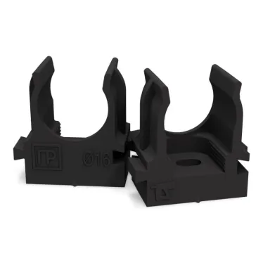 Крепеж-клипса для труб для монтажного пистолета черная в полиэтиленовом пакете д16