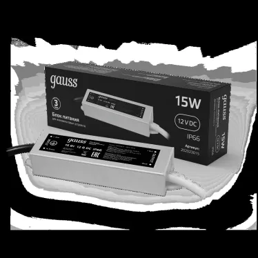 Блок питания для светодиодной ленты 15 Вт AC 100-264В Uвых 12В IP67 220х30х20мм Black Gauss