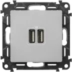 Valena LIFE Зарядное устройство с двумя USB-разьемами 240В/5В 1500мА С лицевой панелью Алюминий