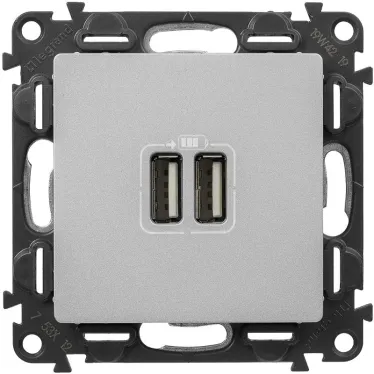 Valena LIFE Зарядное устройство с двумя USB-разьемами 240В/5В 1500мА С лицевой панелью Алюминий