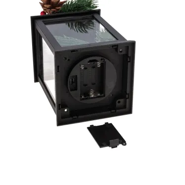 Декоративный фонарь со свечкой и шишкой, черный корпус, размер 10,7x10,7x23,5 см, цвет теплый белый | 513-047 | NEON-NIGHT