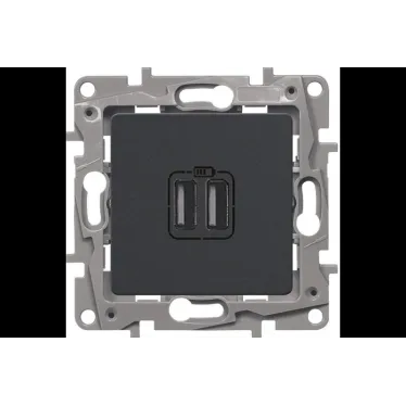 Зарядное устройство с двумя USB-разьемами тип A-тип С 240В/5В 3000мА - Etika - Цвет Антрацит