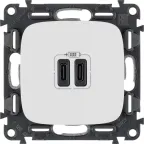 Valena ALLURE.Зарядное устройство с двумя USB-разьемами тип С-тип С 240В/5В 3000мА.С лицевой панелью.Цвет Белый