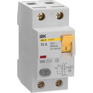 Выключатель дифференциальный (УЗО) KARAT ВД3-63 2P 32А 100мА 6кА тип AC