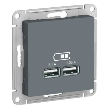 Розетка ATLASDESIGN USB 5В 1 порт x 2,1 А 2 порта х 1,05 А механизм грифель