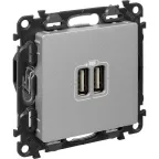 Valena LIFE Зарядное устройство с двумя USB-разьемами 240В/5В 1500мА С лицевой панелью Алюминий