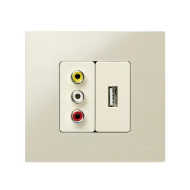 Разъём аудио-видео RCA, 3 выхода, узкий, винты, S27, сл. кость