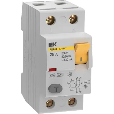 Выключатель дифференциальный (УЗО) KARAT ВД3-63 2P 25А 30мА 6кА тип A
