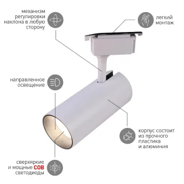 Светильник трековый однофазный TR5-30 COB WH 30 ватт 4000К 2100Лм белый