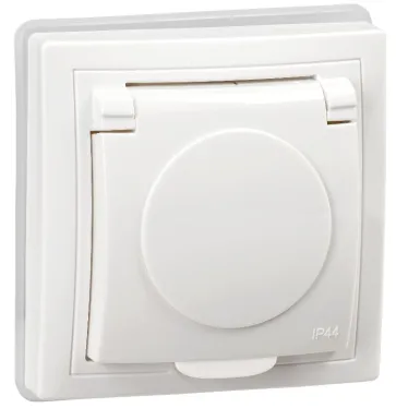 КВАРТА Розетка одноместная РСбш10-3-КБ-44 с заземляющим контактом с защитными шторками и крышкой 16А IP44 белый