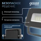 Прожектор светодиодный Qplus 10W 850lm 6500K 200-240V IP65 графитовый LED 1/20 | 690511310 | Gauss